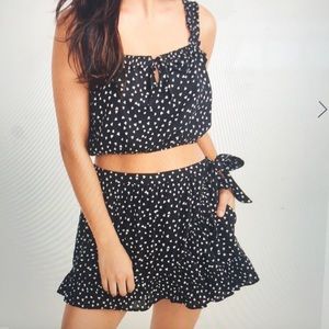 Matching set heart print top and wrap skort